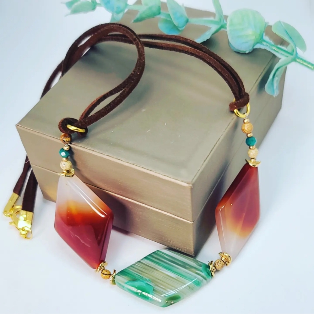 Red and Green Agate cord necklace